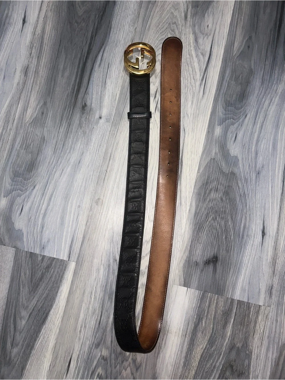 Gucci GG Gold Buckle Dark Navy Blue Guccissima Leather Belt